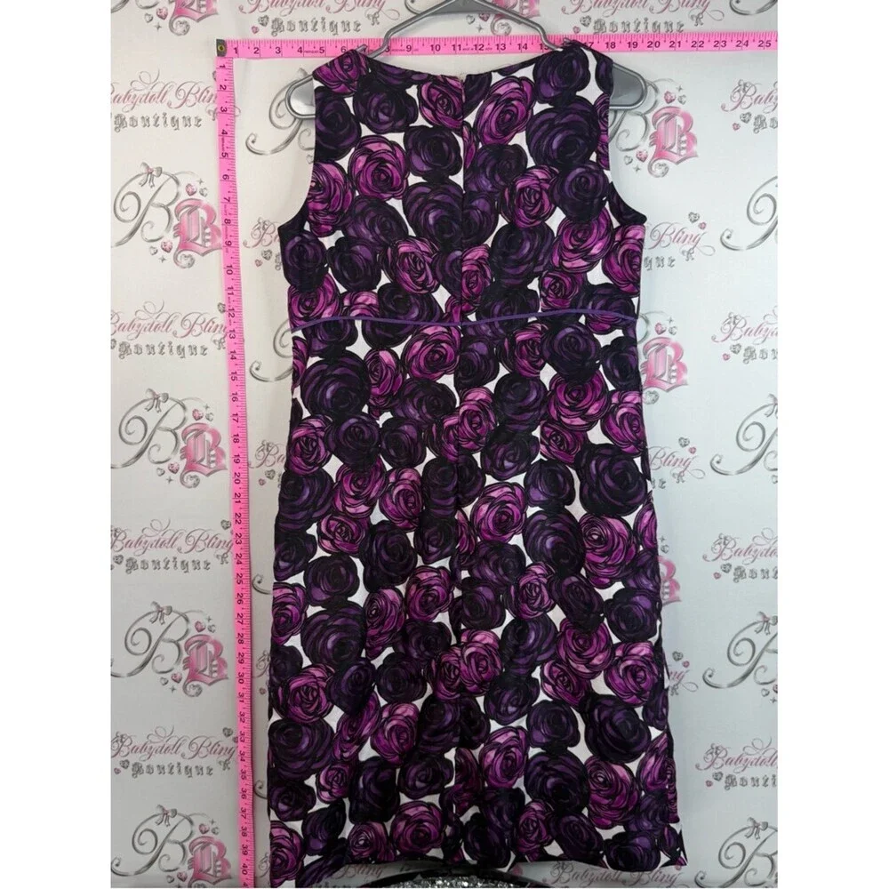 Tahari Dress 100% silk roses flowers floral Purple & Black Floral Midi Dress - Picture 4 of 14